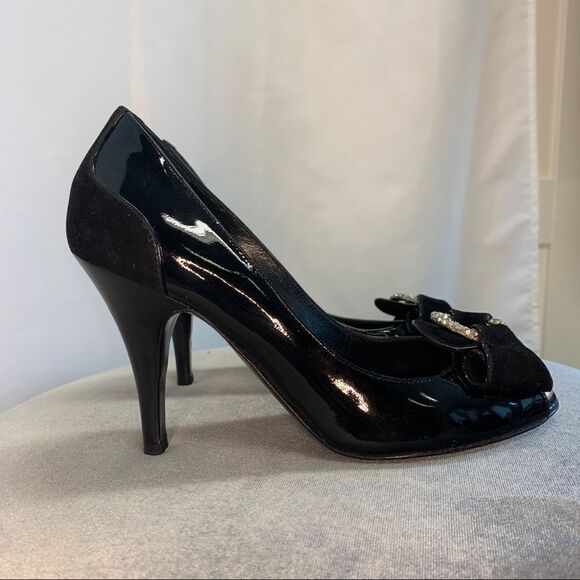 GIUSEPPE Zanotti Black patent crystal rhinestone velvet formal evening high heel - Picture 4 of 12